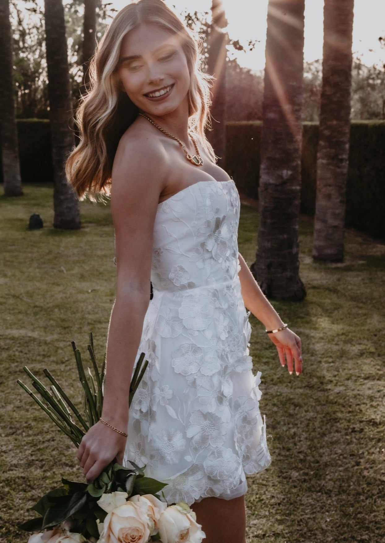 knee length dresses for ladies Short Floral Appliqué Wedding Dress with Corset Bodice and Straps – Br –  WonderlandByLilian main image 1