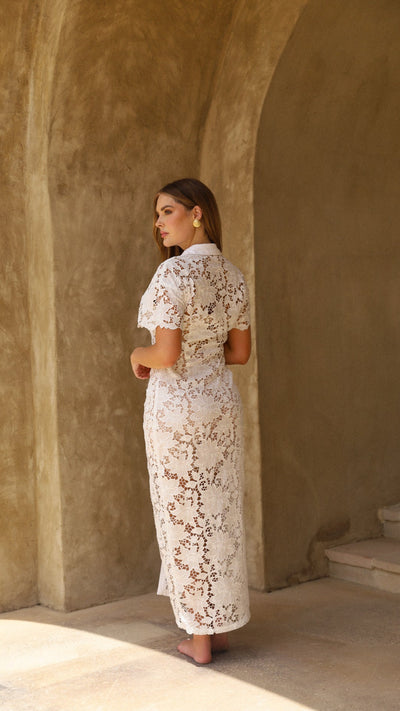 WHITE LASER CUT MIDI DRESS