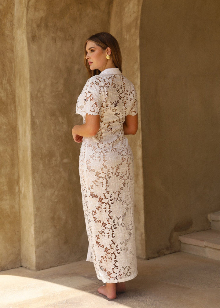 WHITE LASER CUT MIDI DRESS – www.melissaphair.com