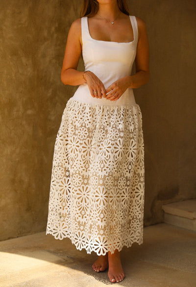 Crochet Drop Waist Midi Dress