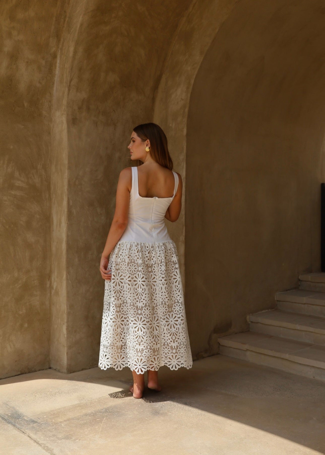 Crochet Drop Waist Midi Dress