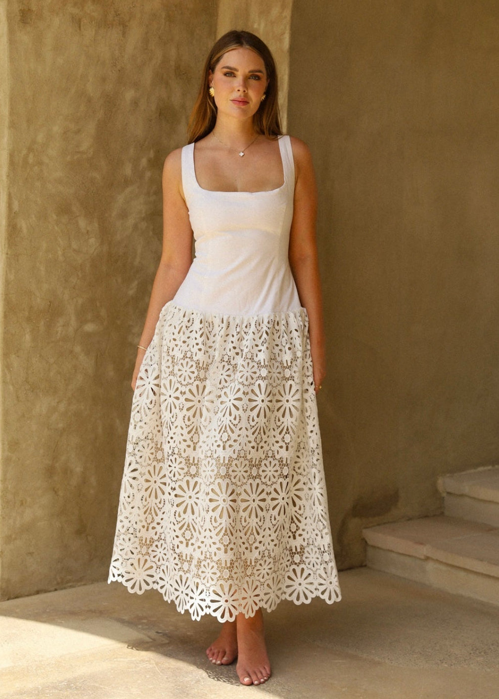 Crochet Drop Waist Midi Dress