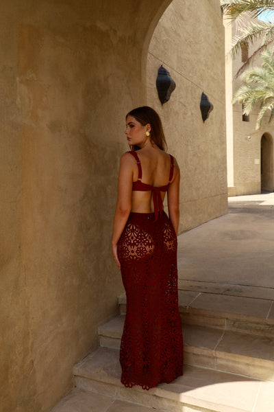 CHERRY RED FLORAL MAXI SKIRT