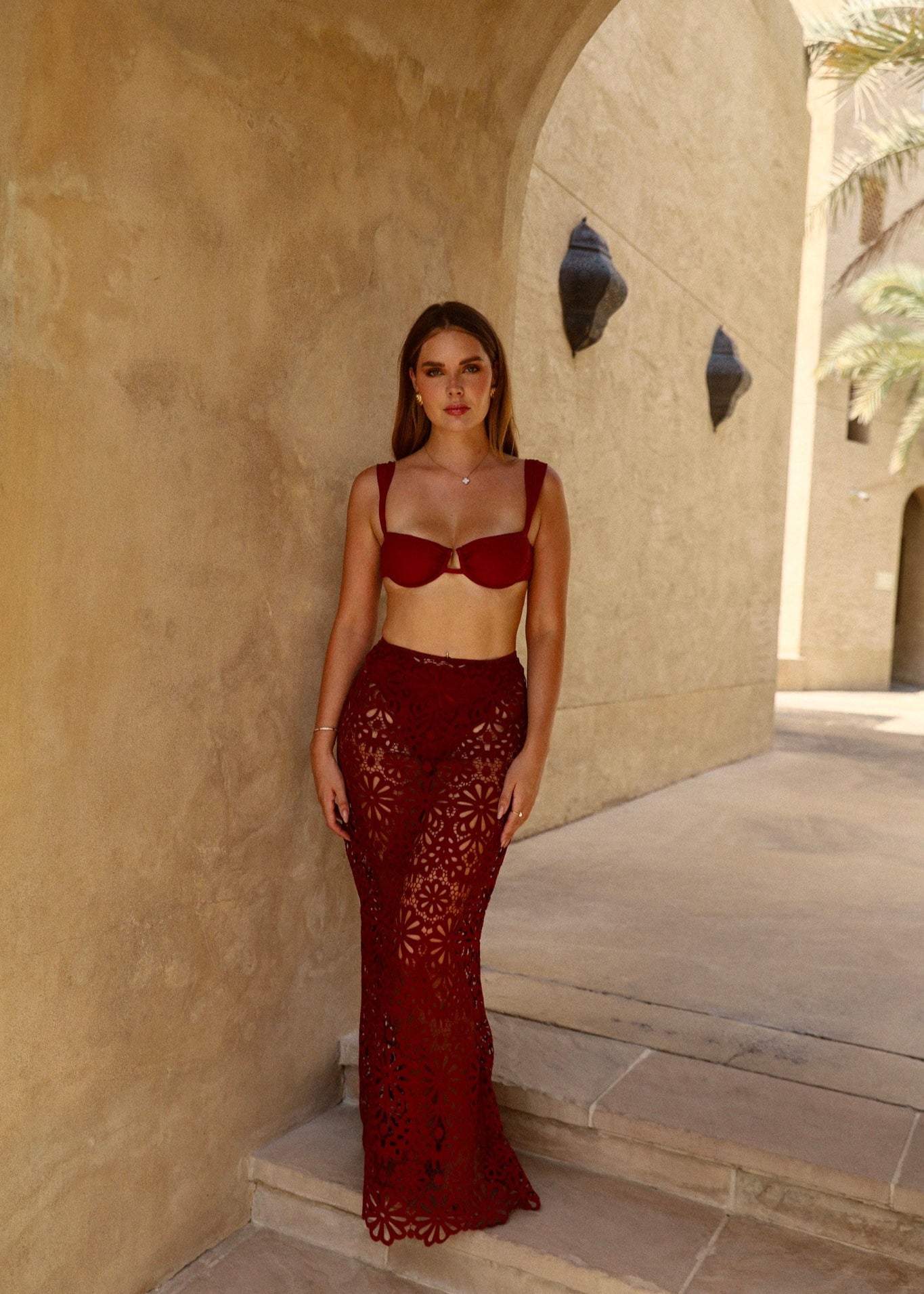 CHERRY RED FLORAL MAXI SKIRT