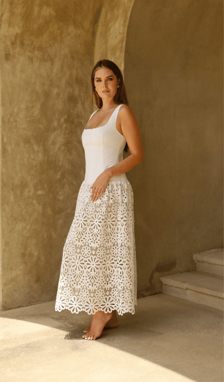 Crochet Drop Waist Midi Dress - www.melissaphair.com