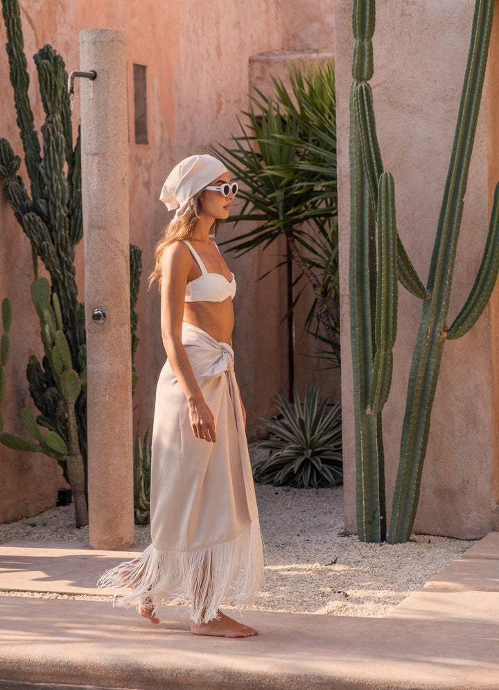Ivory Satin Tassel Sarong - www.melissaphair.com