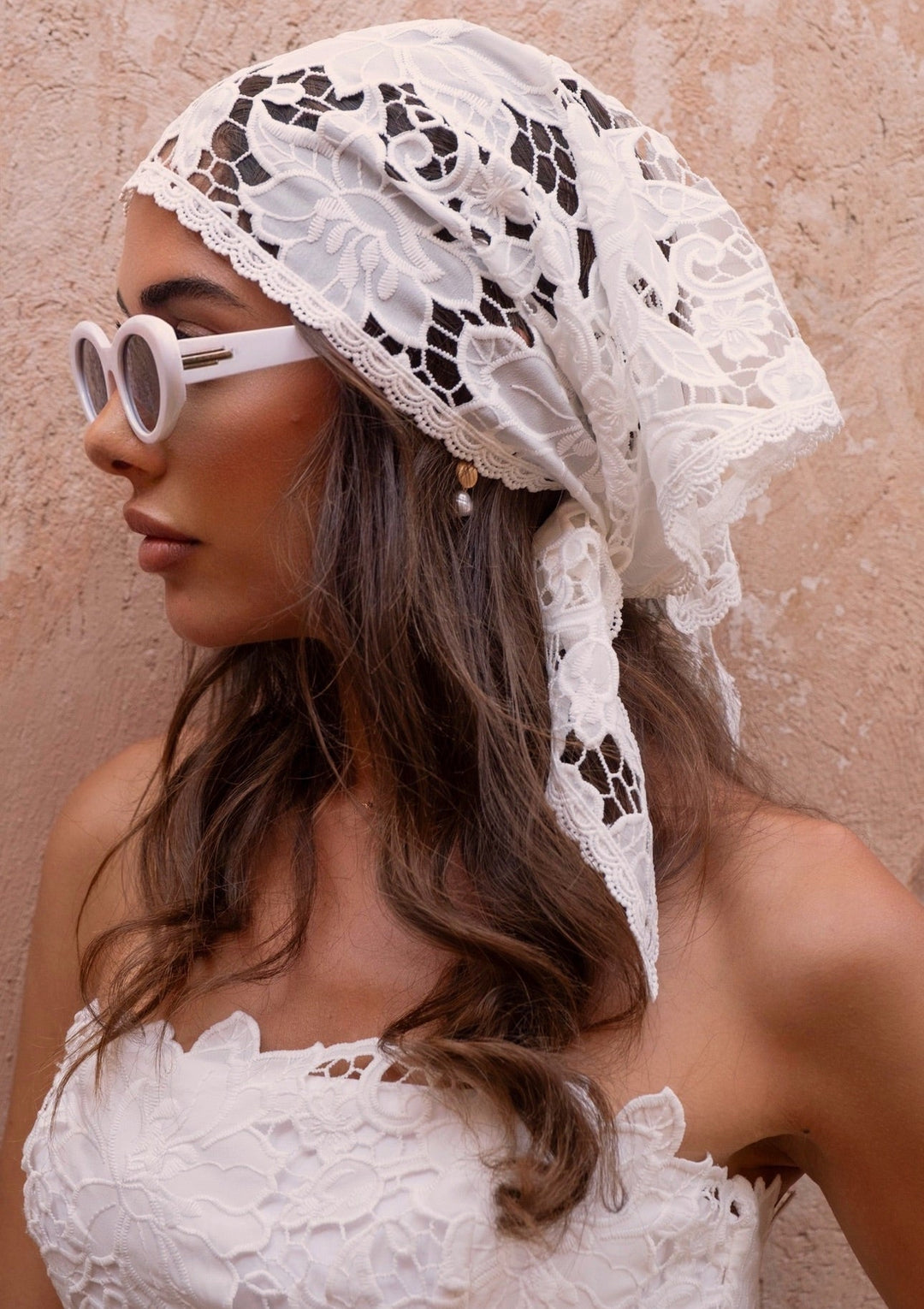 Mirelle Lace Headscarf in White - www.melissaphair.com