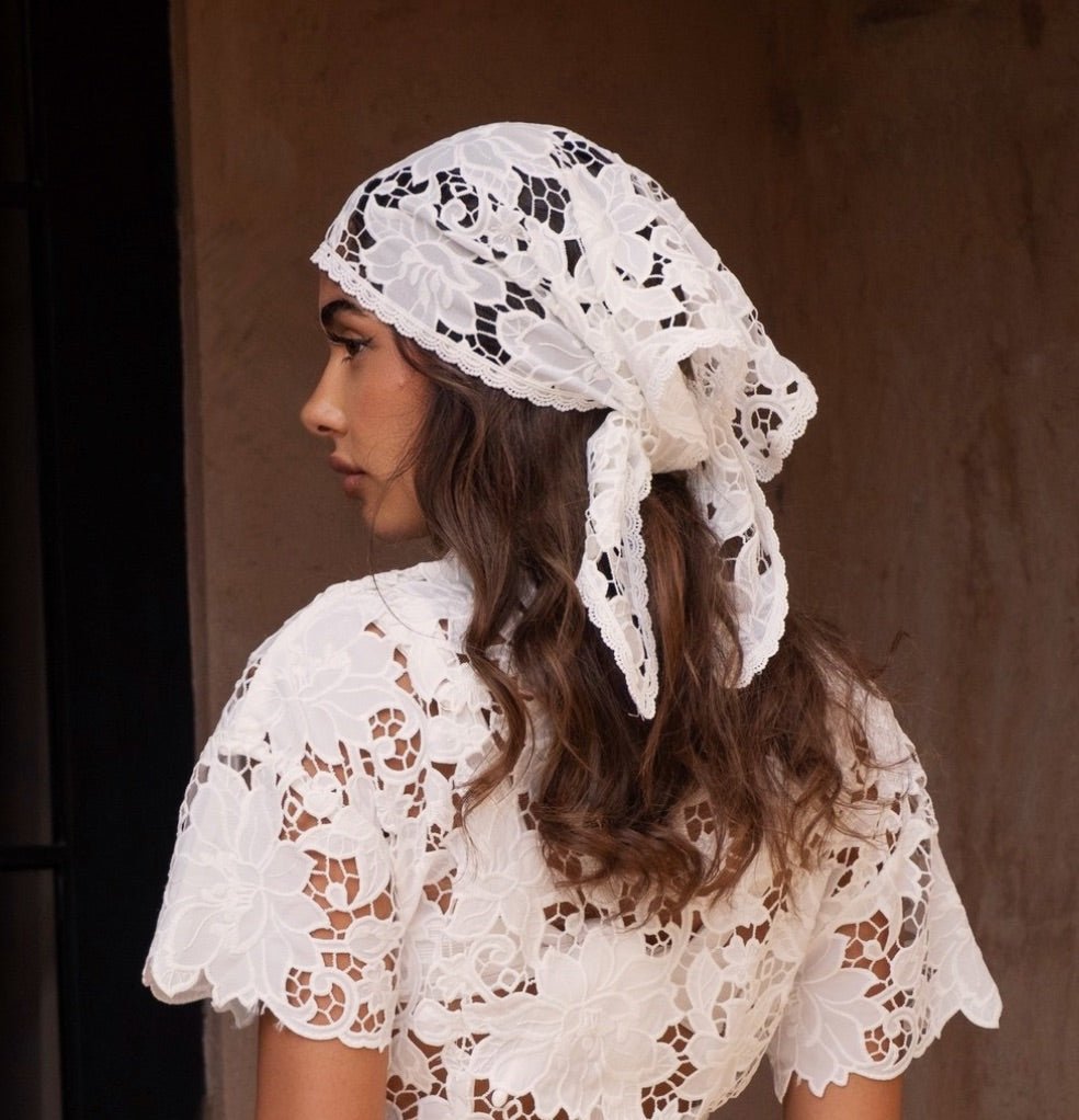 Mirelle Lace Headscarf in White - www.melissaphair.com
