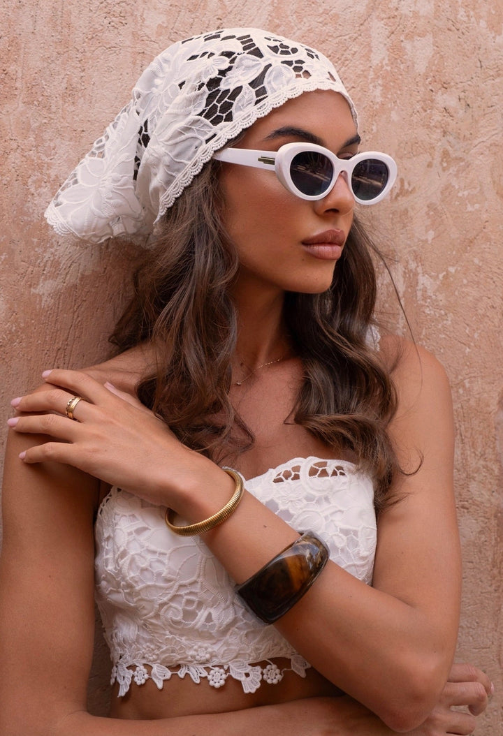 Mirelle Lace Headscarf in White - www.melissaphair.com