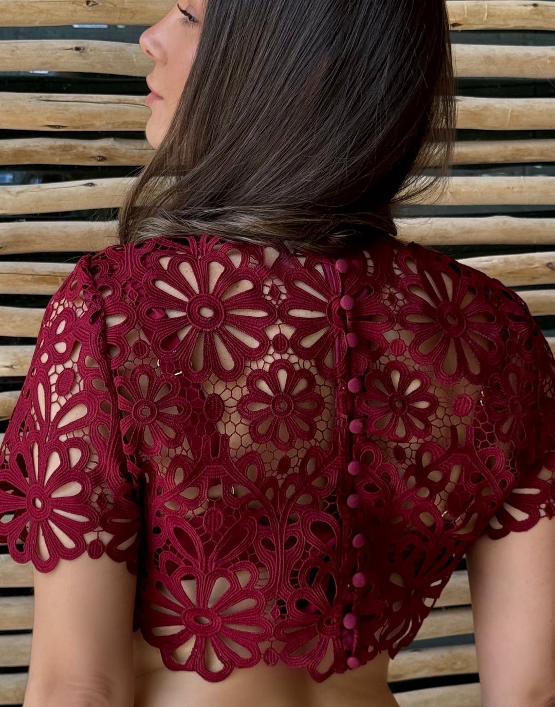 SHORT SLEEVE FLORAL CROP TOP IN CHERRY RED - www.melissaphair.com