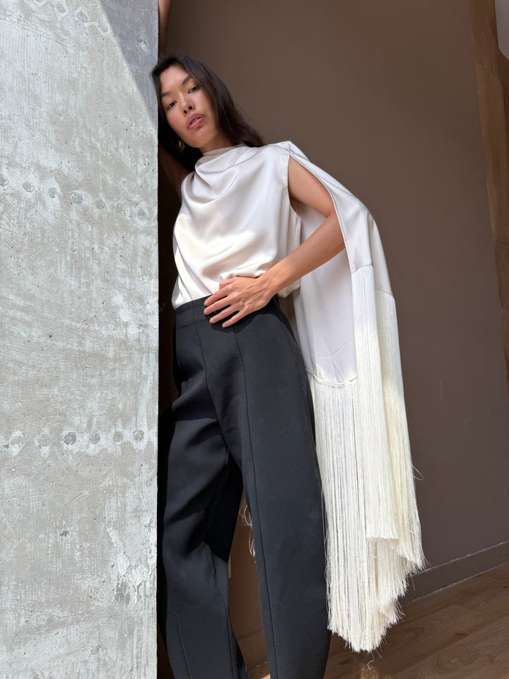 The Satin Tassel Top in Ivory - Melissa Phair