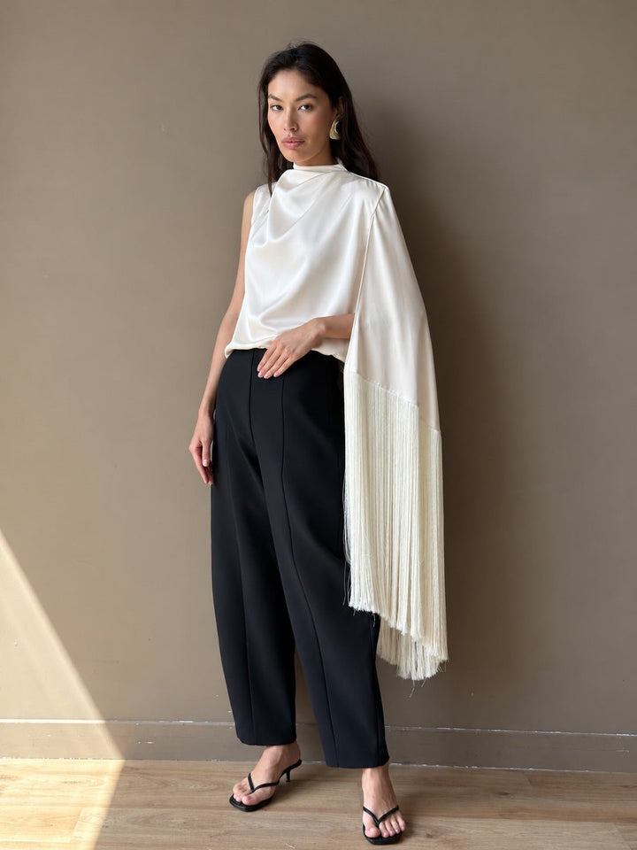The Satin Tassel Top in Ivory - Melissa Phair